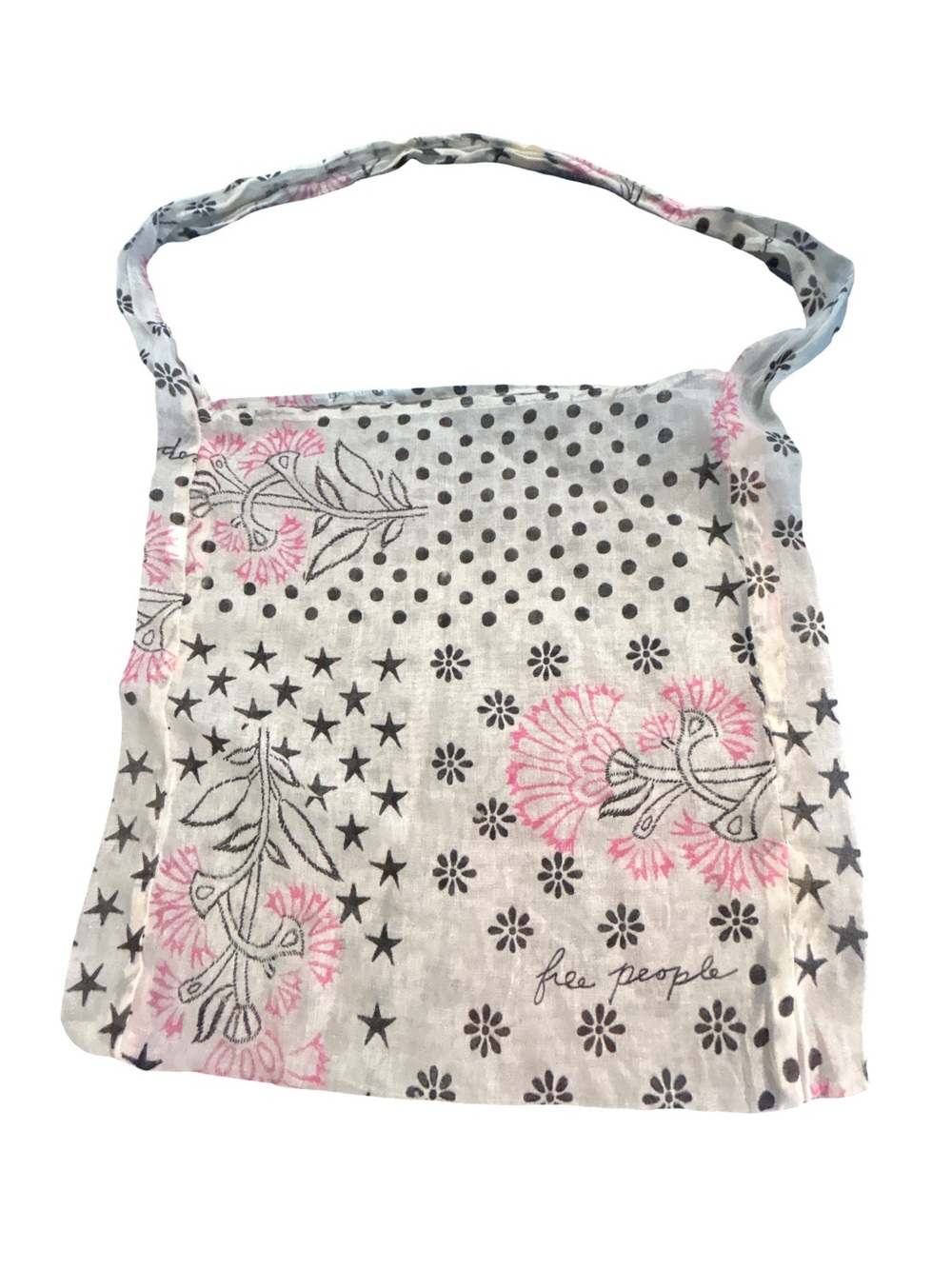 Free People Floral Star Block Print Cotton Tote Bag Boho Granola Girl Prairie